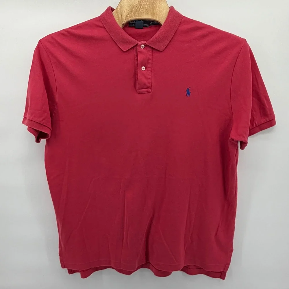 Polo Ralph Lauren Polo Shirt Mens XXL Red Short Sleeve Blue Pony Cotton Pique
